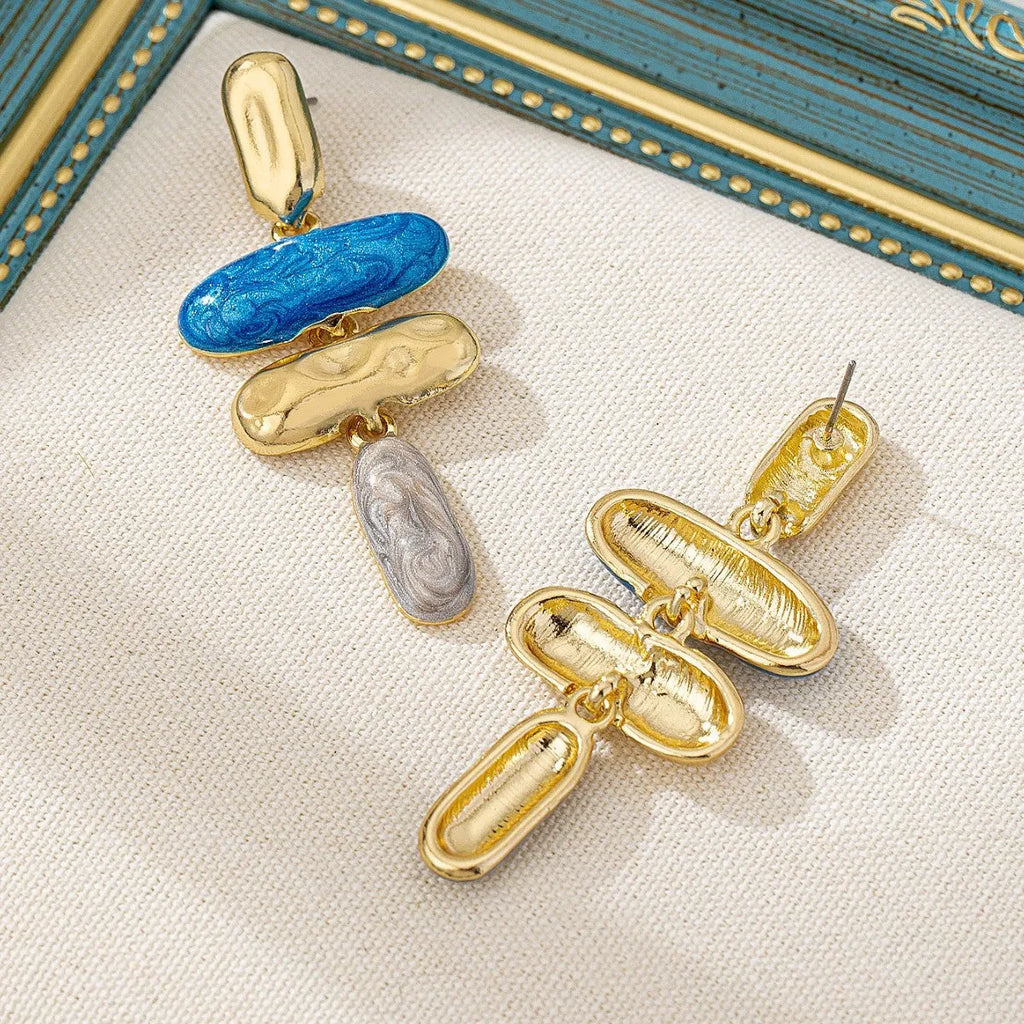 Geometric multicolour stud earrings with electroplated finish on zinc alloy
