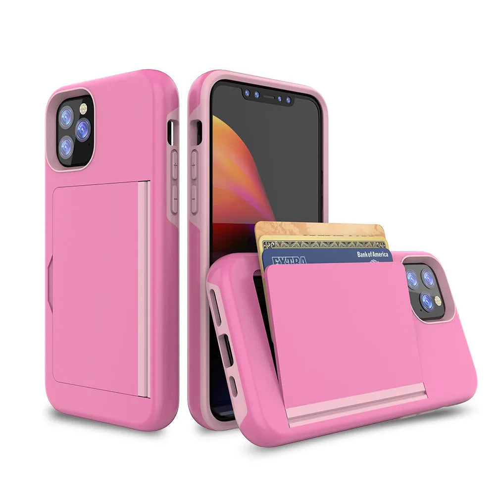 Simple solid-colour TPU and PC mobile phone shell for iPhone 11 series in black, red, pink, dark blue, blue, and purple.