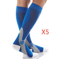Graduated compression socks in black, shown with size guide for S/M, L/XL, and XXL.
