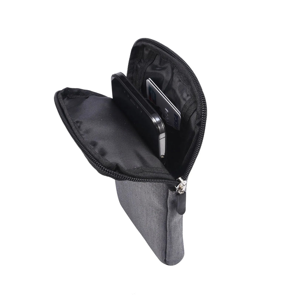 A solid colour neoprene waterproof waist bag worn diagonally across the body, shown in black.