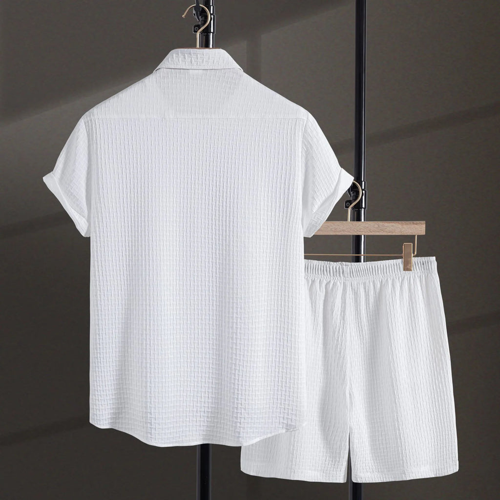 Men's cotton blend beach shorts set with loose cardigan shirt and matching shorts