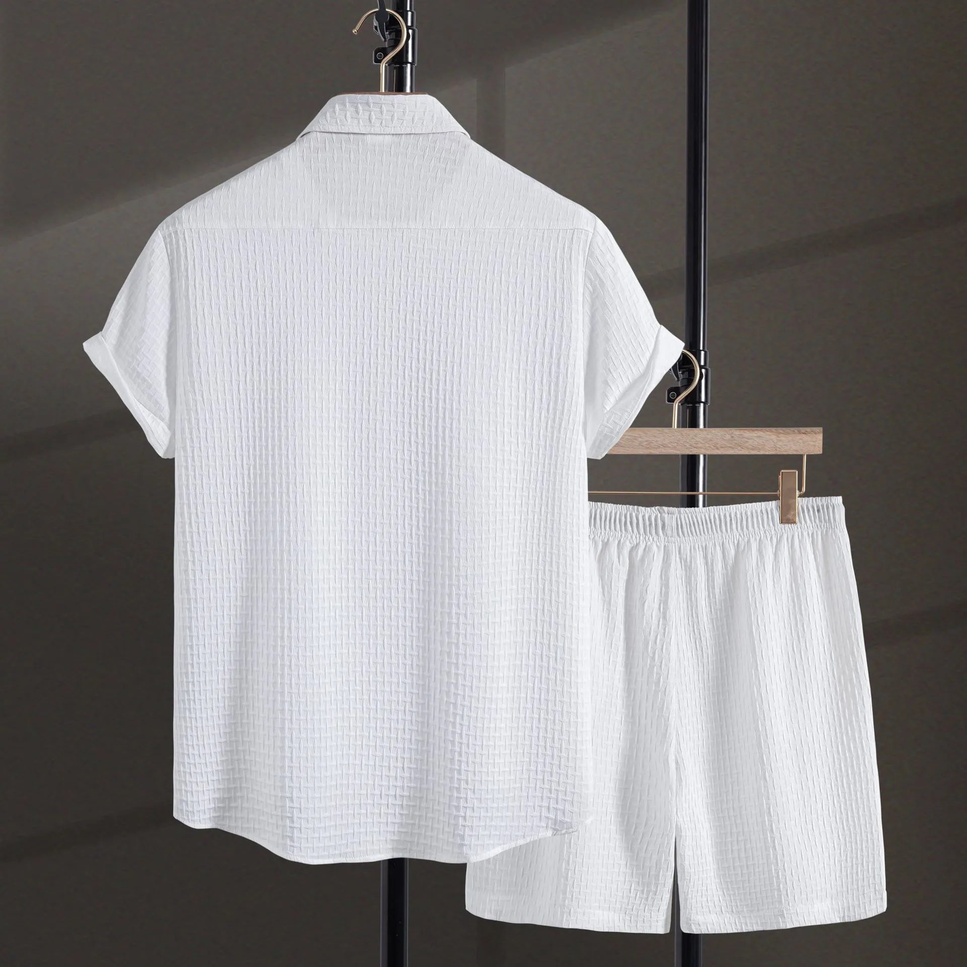 Men's cotton blend beach shorts set with loose cardigan shirt and matching shorts