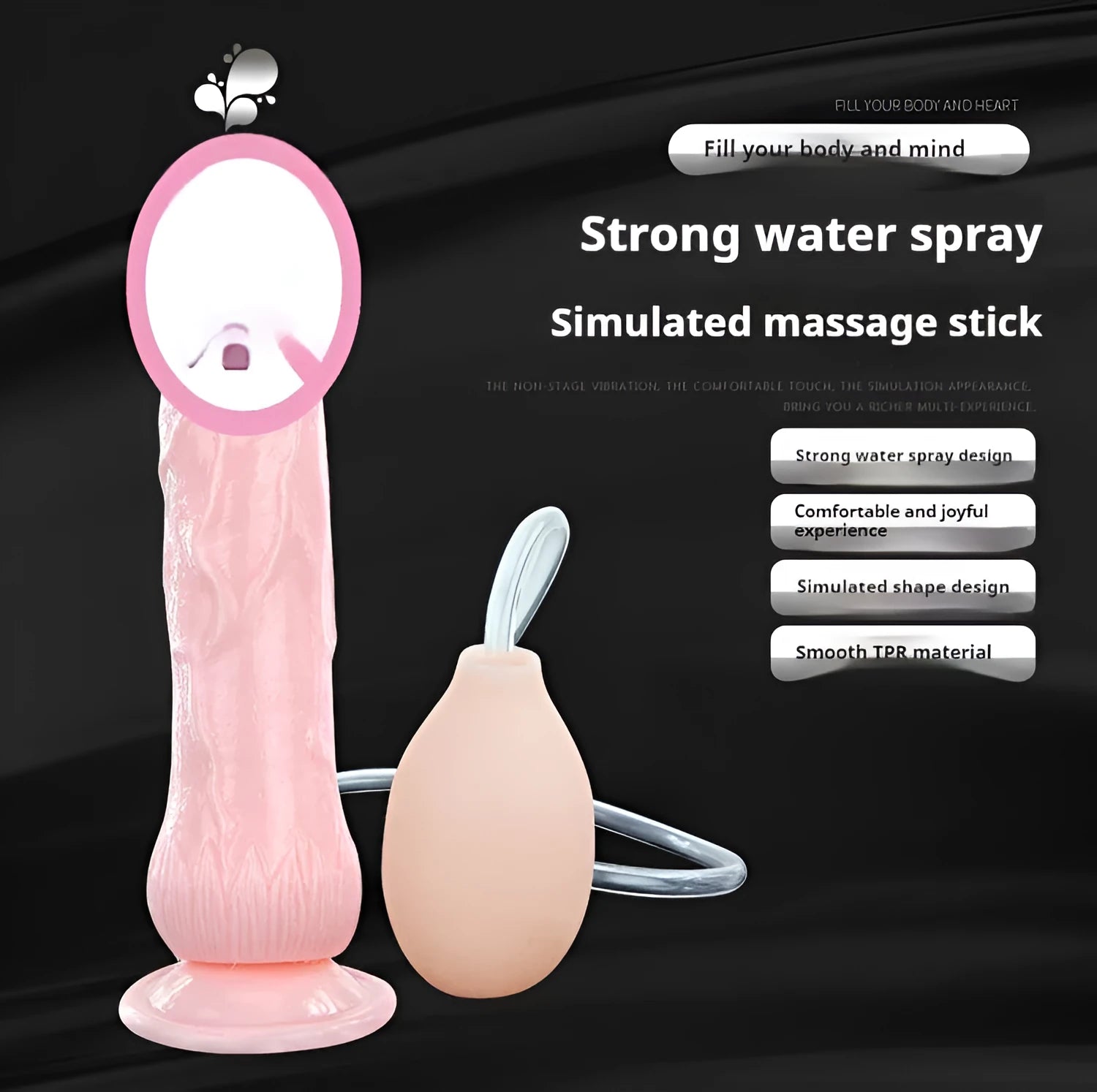 Flesh-coloured suction cup adult toy measuring 200mm length with strong base for hands-free positioning