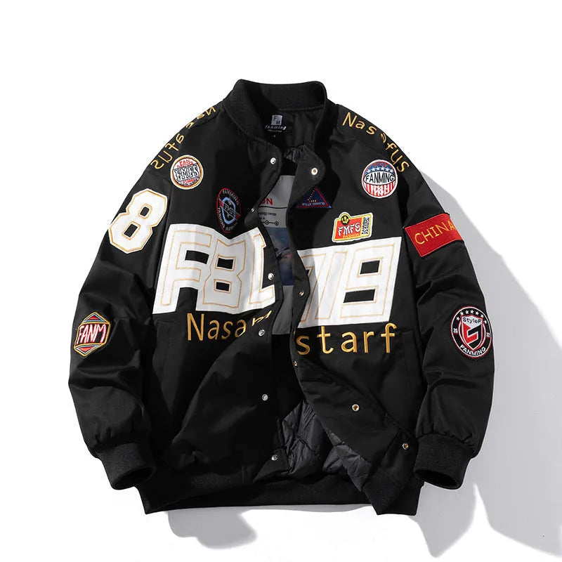 Black red blue motorcycle baseball uniform with hood and cotton padding for autumn winter riding