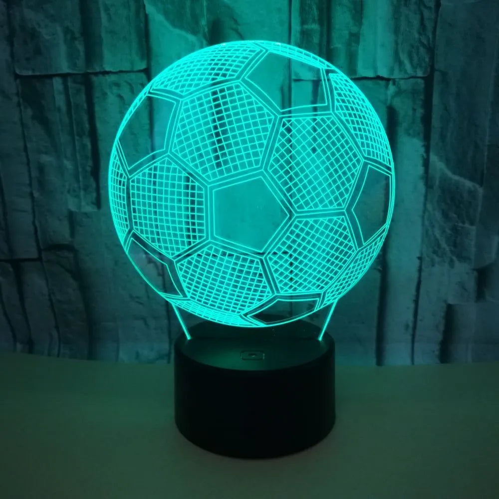 3D football design night light with touch control showing seven colour options
