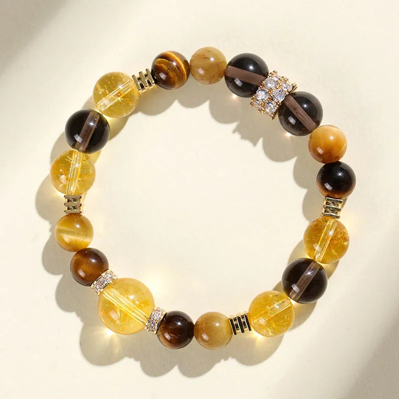 Women's natural yellow 10mm artificial crystal bead bracelet on wrist
