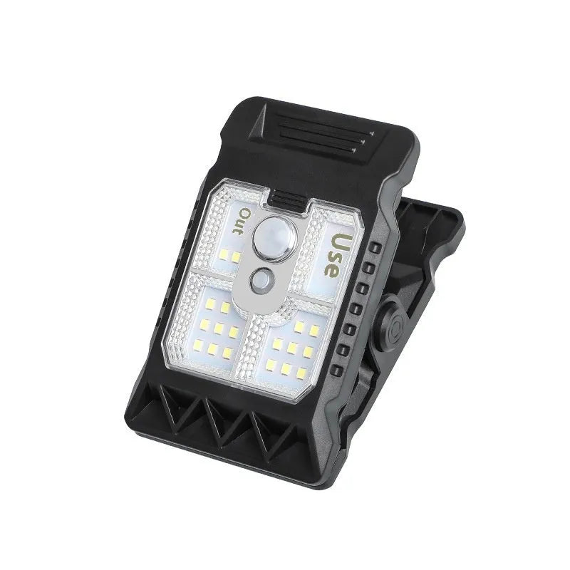 White ABS clip lamp with motion sensor, 11.2cm by 7.6cm compact size
