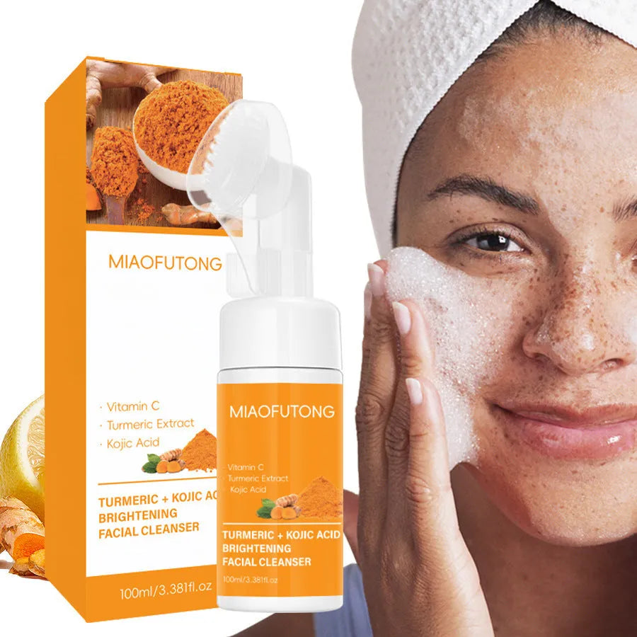 Turmeric cleansing mousse facial cleaning pad set with 30 pads, ginger soap, and skincare accessories