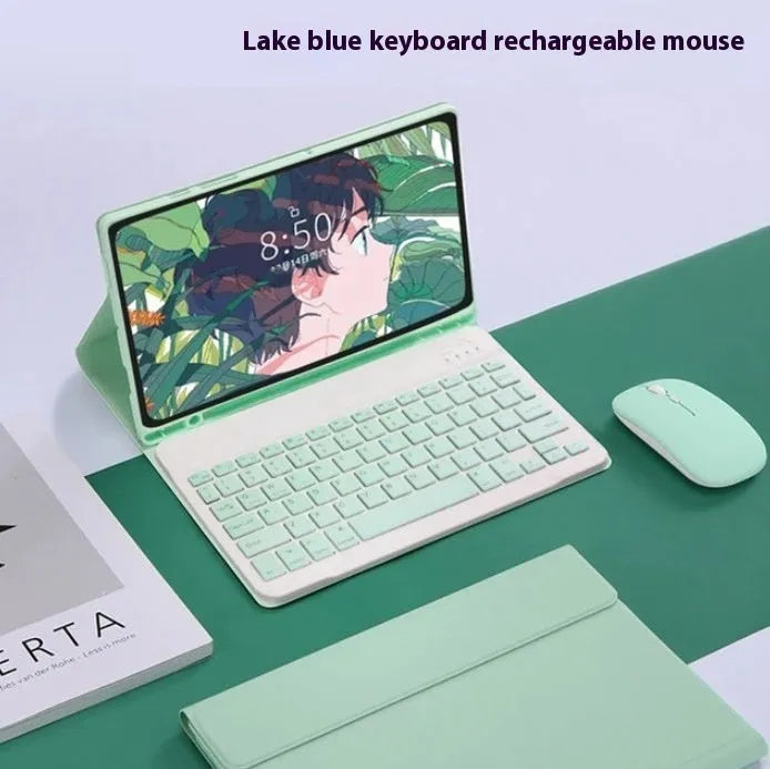Samsung Galaxy Tab protective leather case with Bluetooth keyboard and charging mouse in TPU soft shell