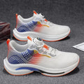 Men's low-top sneaker with mesh upper and rotating buckle, shown in white and orange colour.