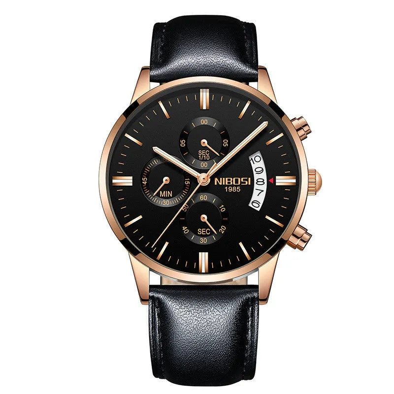 Men's watch with 43mm dial diameter, 11mm thickness, 22mm strap, quartz movement, stainless steel case
