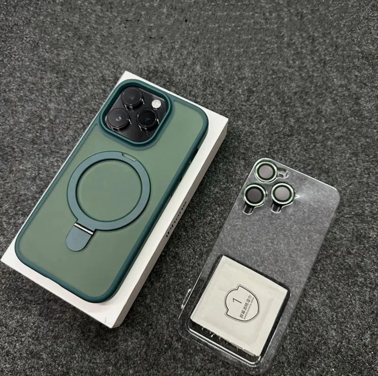 Magnetic bracket phone case with lens protector for iPhone, frosted PC, four colour options