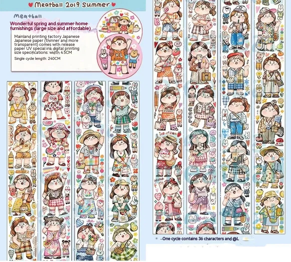 Sheet of cute cartoon character stickers for haemorrhoid tape packaging, printed on Japanese paper.