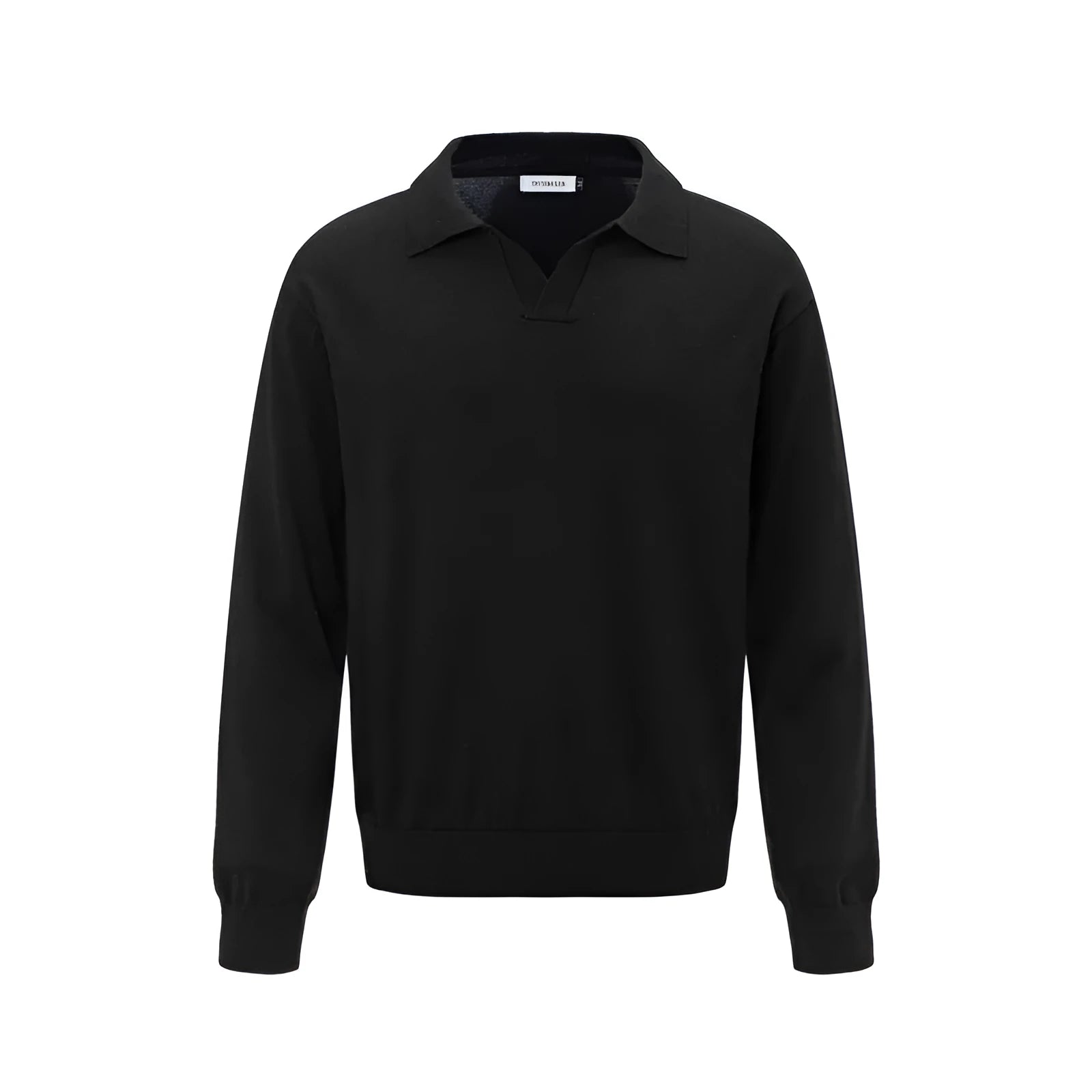 Loose fit black acrylic fibre blend pullover sweater on a hanger.