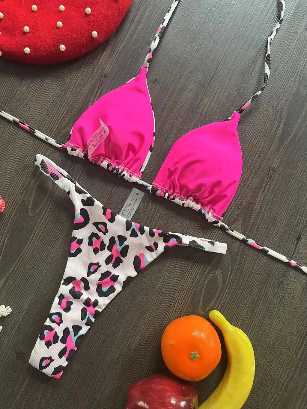 Women's printed bikini swimsuit with briefs style on a mannequin
