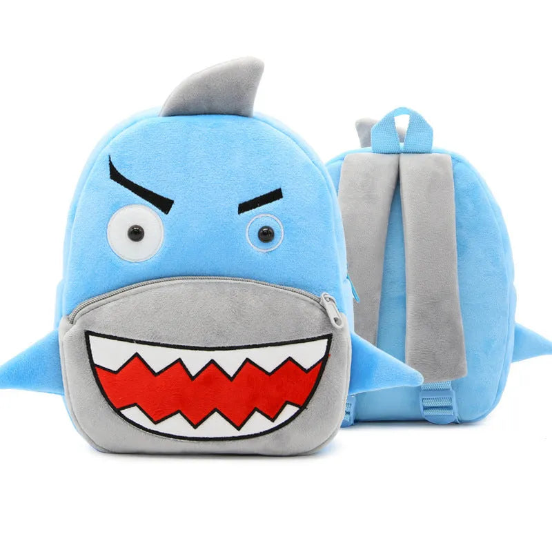 Plush animal backpack for children with zipper closure measuring 26x24x10cm