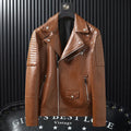 Men's slim-fitting PU biker leather jacket in black, zipper pockets, 50cm length