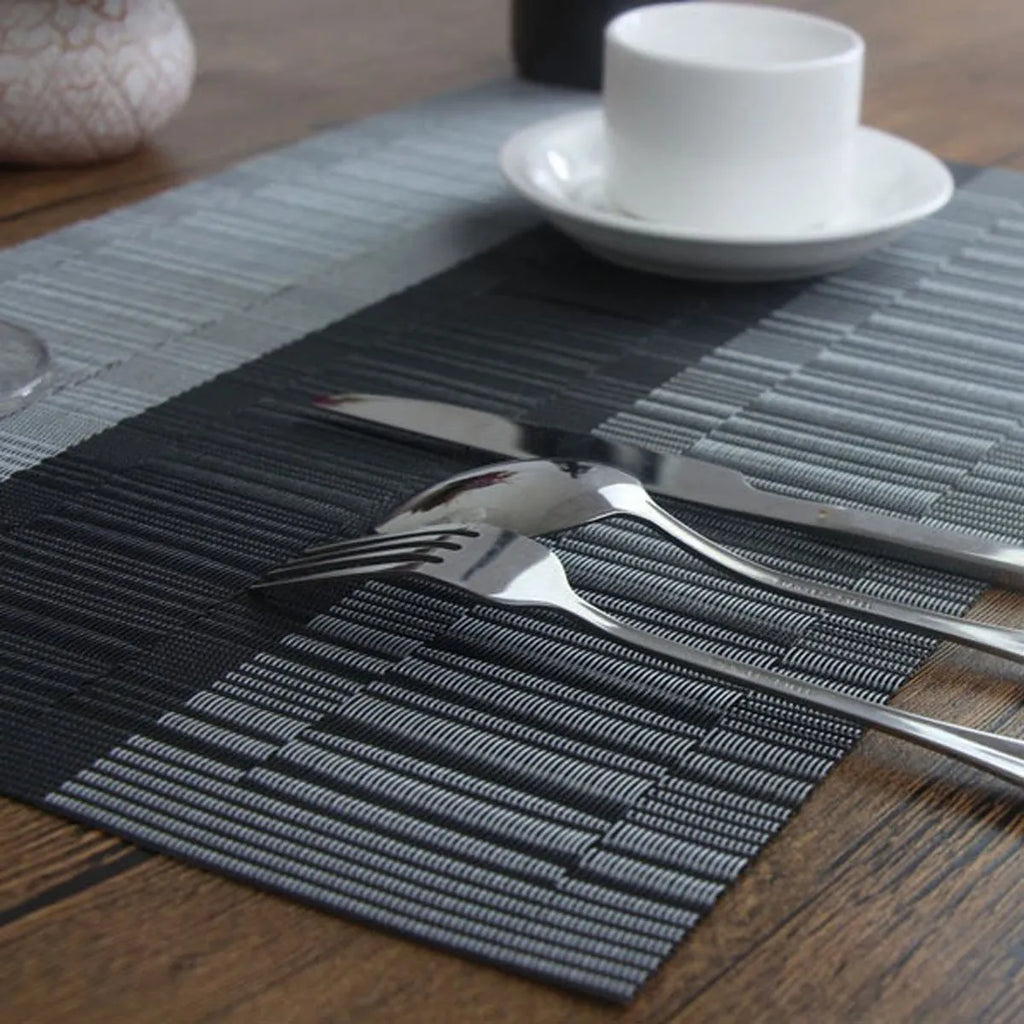 PVC non-slip kitchen dish mat in gradient bamboo black colour on a countertop