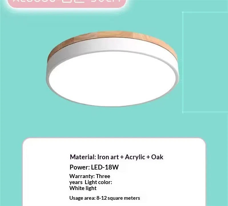 Round Nordic macaron ceiling light with wooden base, 60cm diameter, in multiple colour options