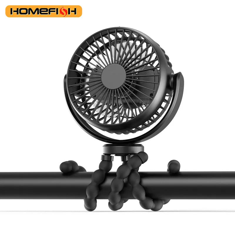 HOMEFISH F2 automatic shake head fan with LED light on removable bracket