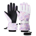 Pair of waterproof warm ski gloves with touch screen fingers and non-slip palm in black colour on white background