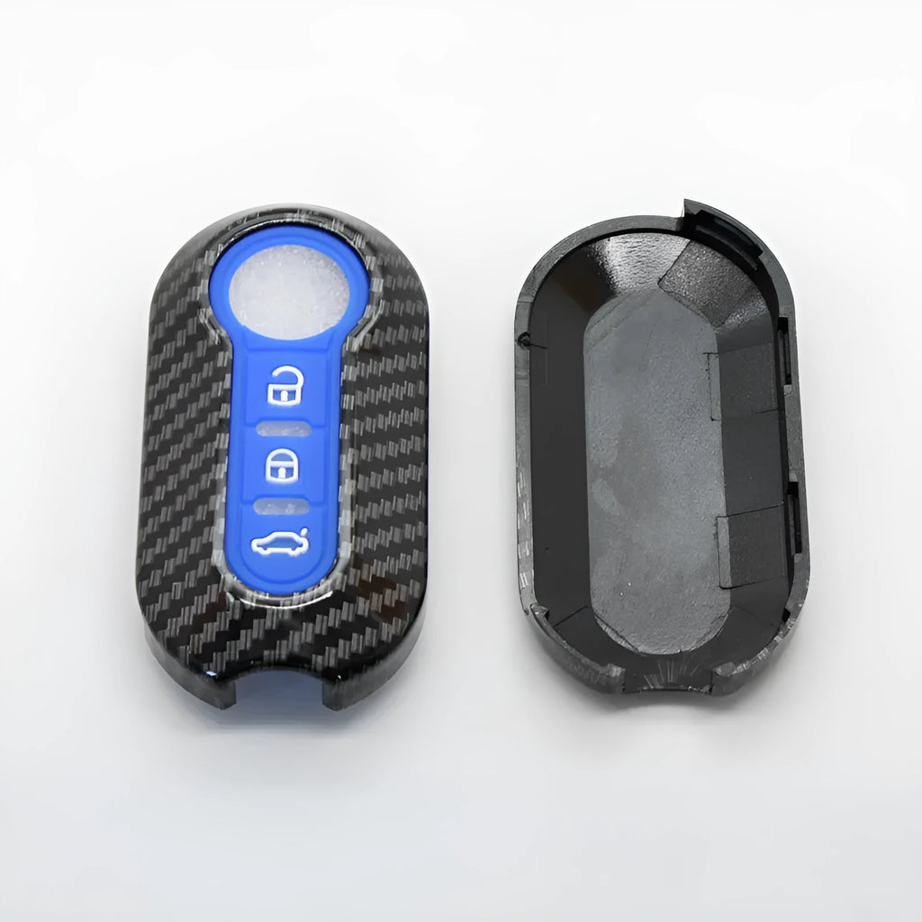 Fiat 500 Boyue Ottimo Viaggio ABS key case with carbon fibre pattern in black, red and dark blue colours