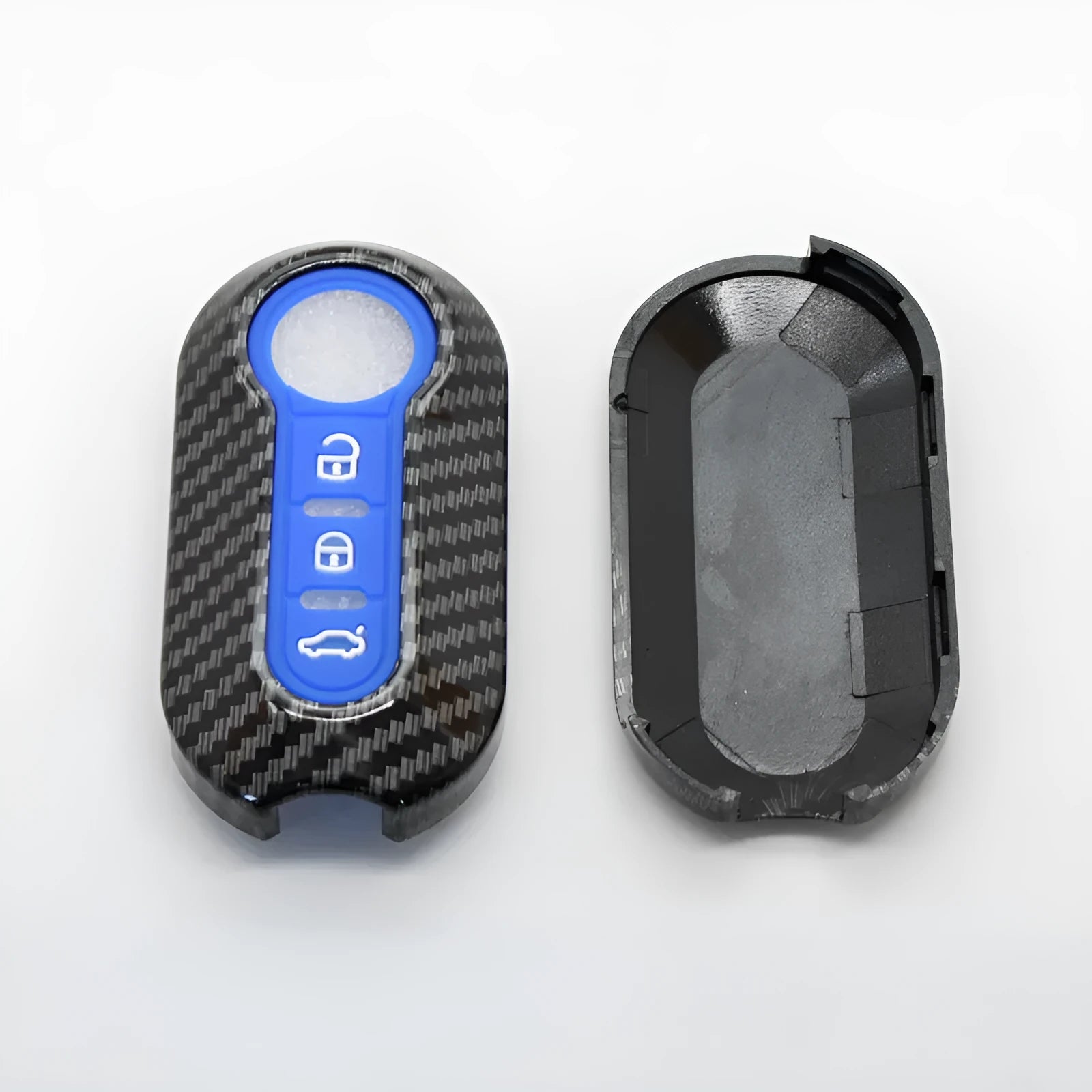 Fiat 500 Boyue Ottimo Viaggio ABS key case with carbon fibre pattern in black, red and dark blue colours