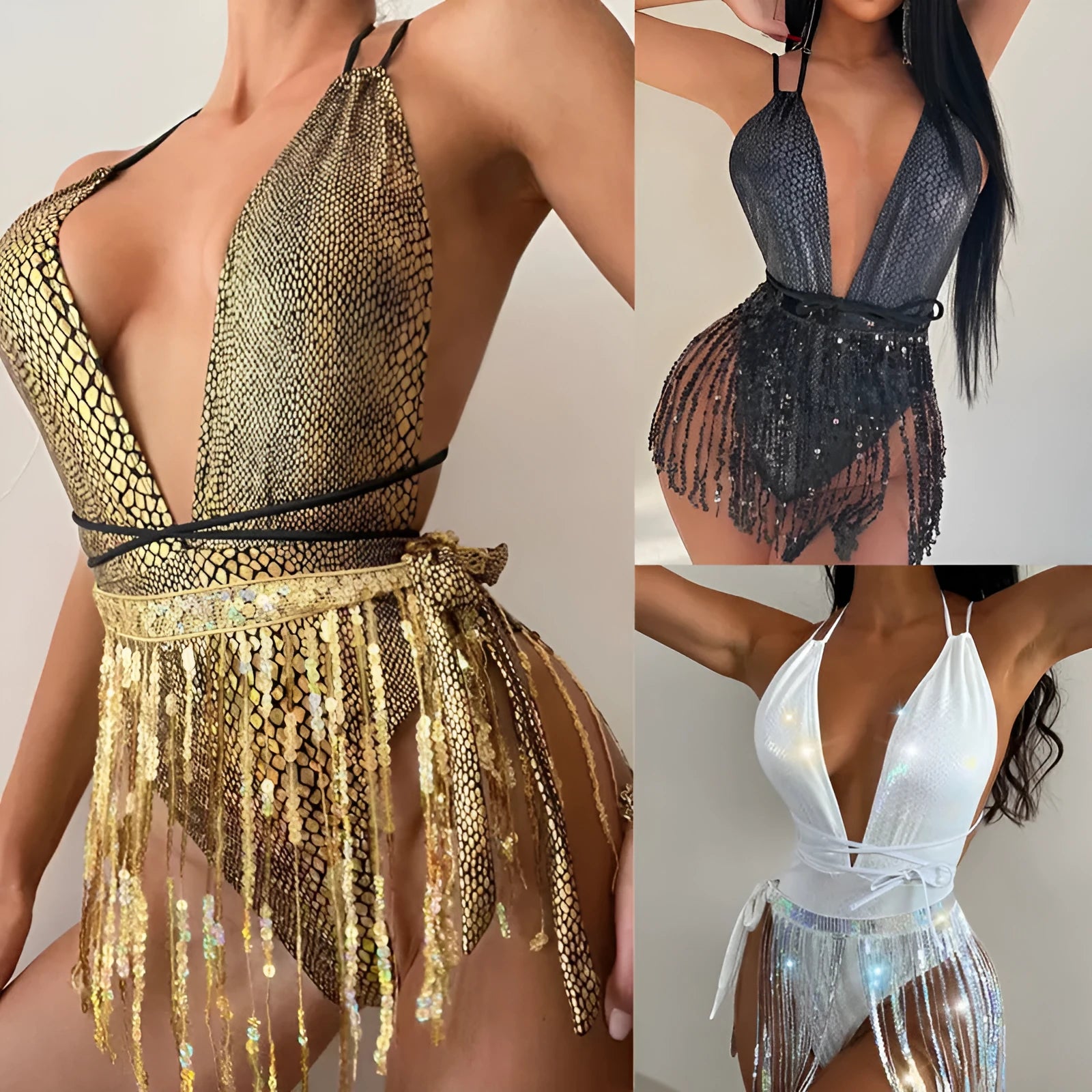 Backless one-piece swimsuit in gold, black, white or red with European styling and high elasticity lining