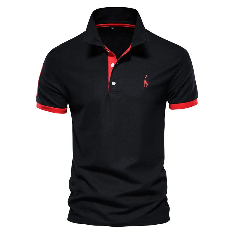 Men's slim fit short sleeve T-shirt with a detailed embroidered deer design on the chest.