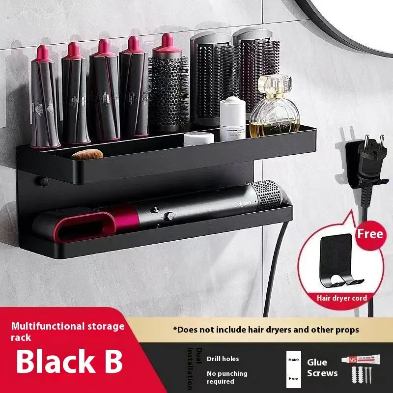 White punch-free double-layer aluminium bathroom storage rack for Marcel wavers and hair curlers