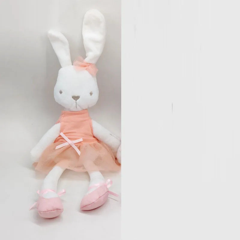 Soft 40cm baby rabbit short plush toy in pink, white, and orange for infants 0-3 years