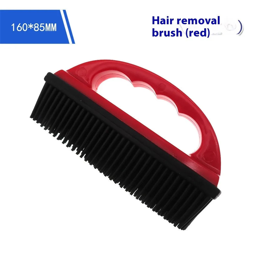 Red pet hair removal brush measuring 160mm by 85mm for bath massage and carpet cleaning