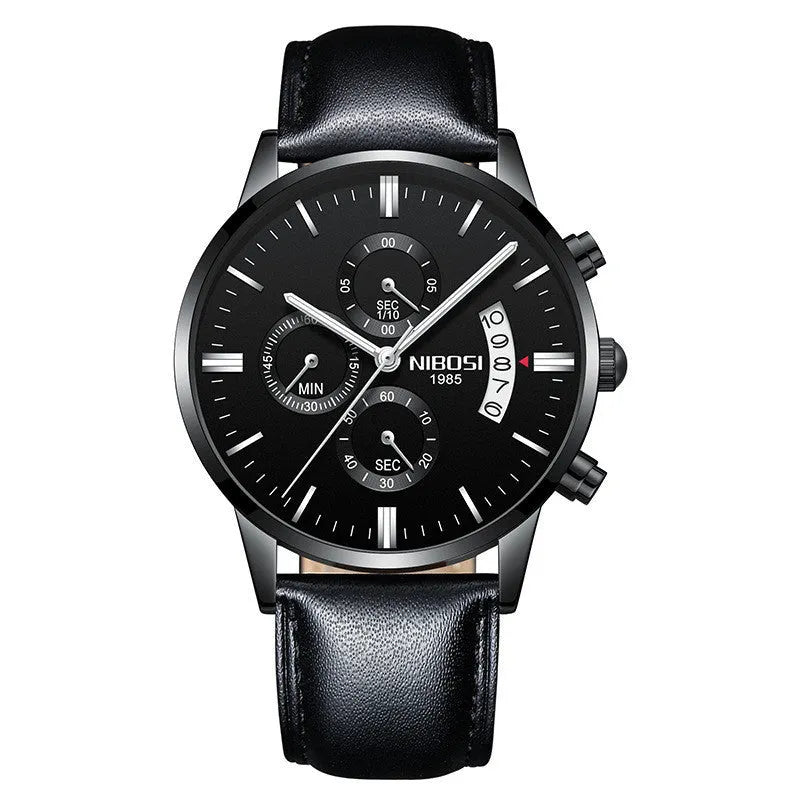 Men's watch with 43mm dial diameter, 11mm thickness, 22mm strap, quartz movement, stainless steel case