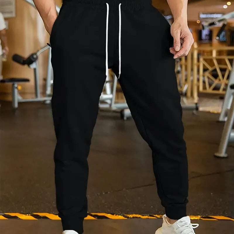 Men's linen leisure trousers with drawstring waist and 3D pattern in polyester fabric
