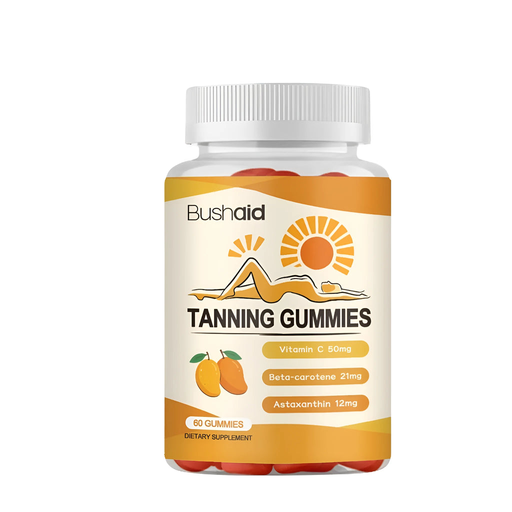 Pack of 60 Meihei white cap gummy supplements containing astaxanthin, lycopene, and vitamins.