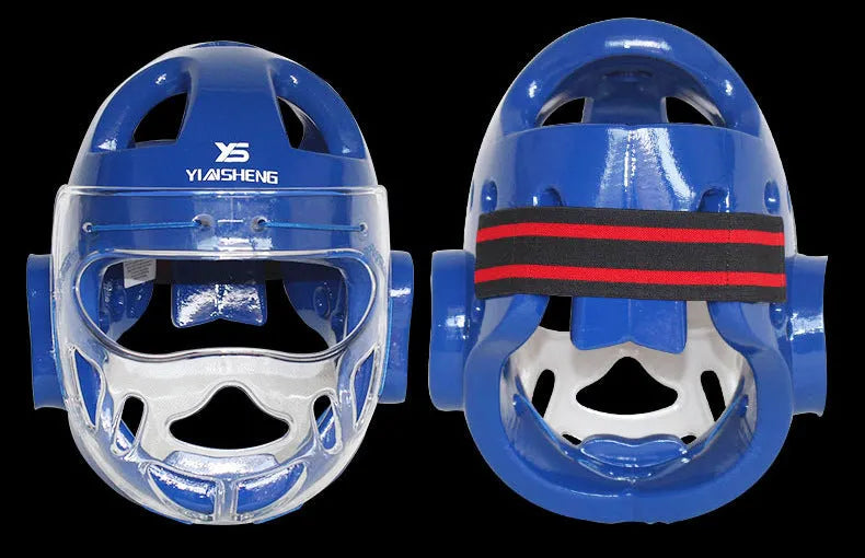 Karate helmet protective equipment for boxing in blue, red, or white colours available in sizes S, M, L, XL