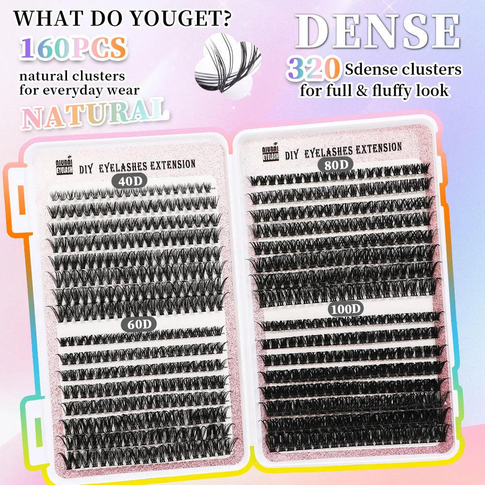 32 row book cluster eyelash set with 640 segmented lashes in two styles for DIY lash extensions