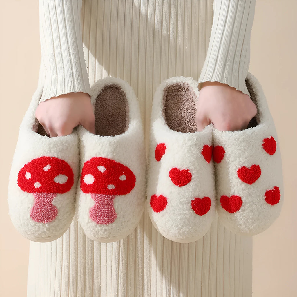 Women's plush cartoon love slippers with PVC soles in Big Love design