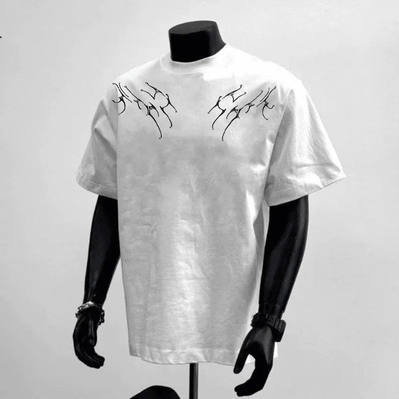 Men's black loose fit cotton printed short sleeve t-shirt showing front design