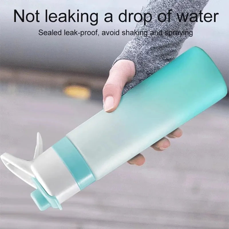 Spray water bottle for outdoor sport with handle strap leakproof lid wide mouth plastic nontoxic round shape