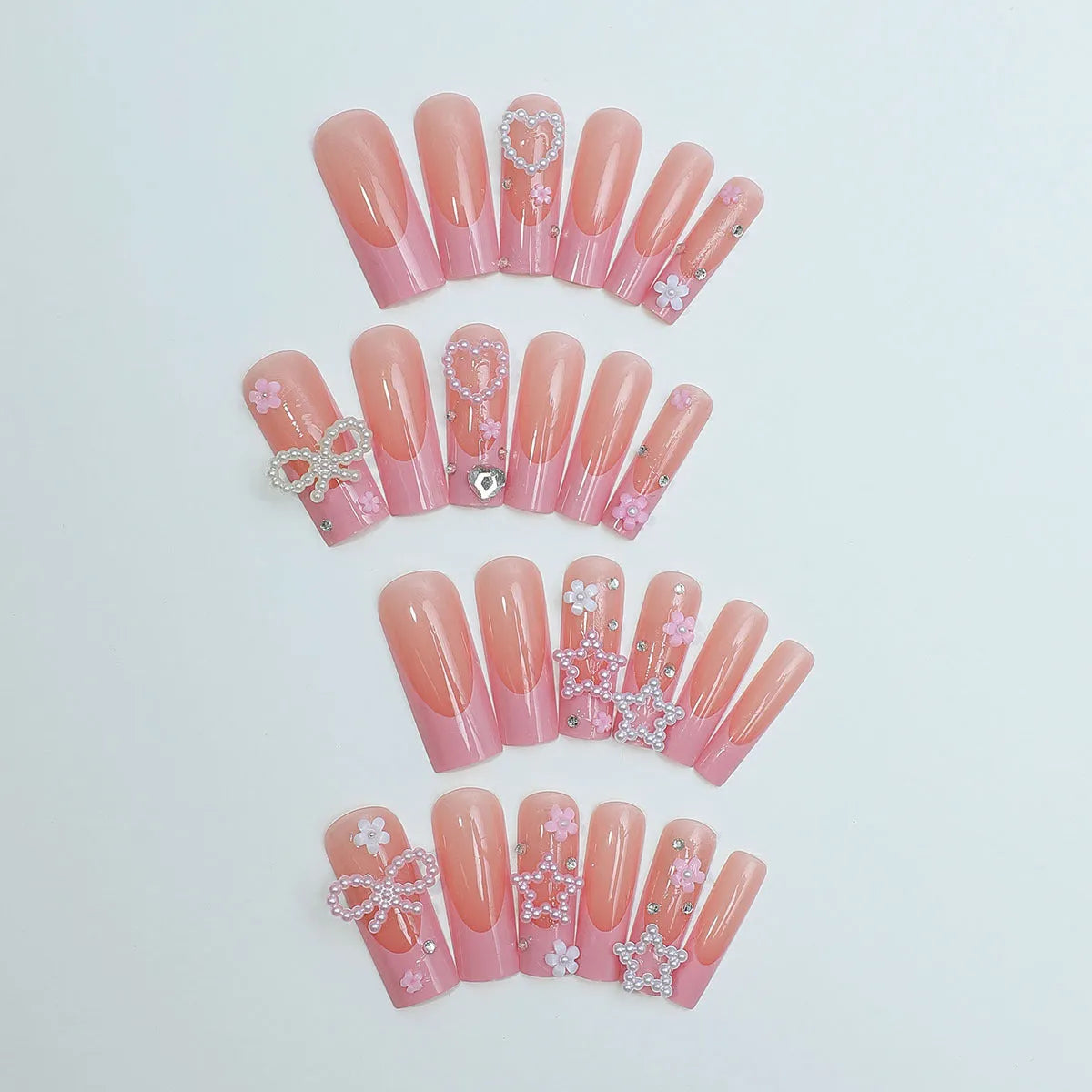 Super long French spot drill bow nail decorations in love pattern design, colour XB-70-48