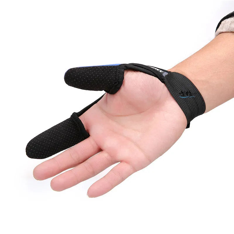Two-finger fishing glove showing diving cloth back and microfiber palm for right or left hand