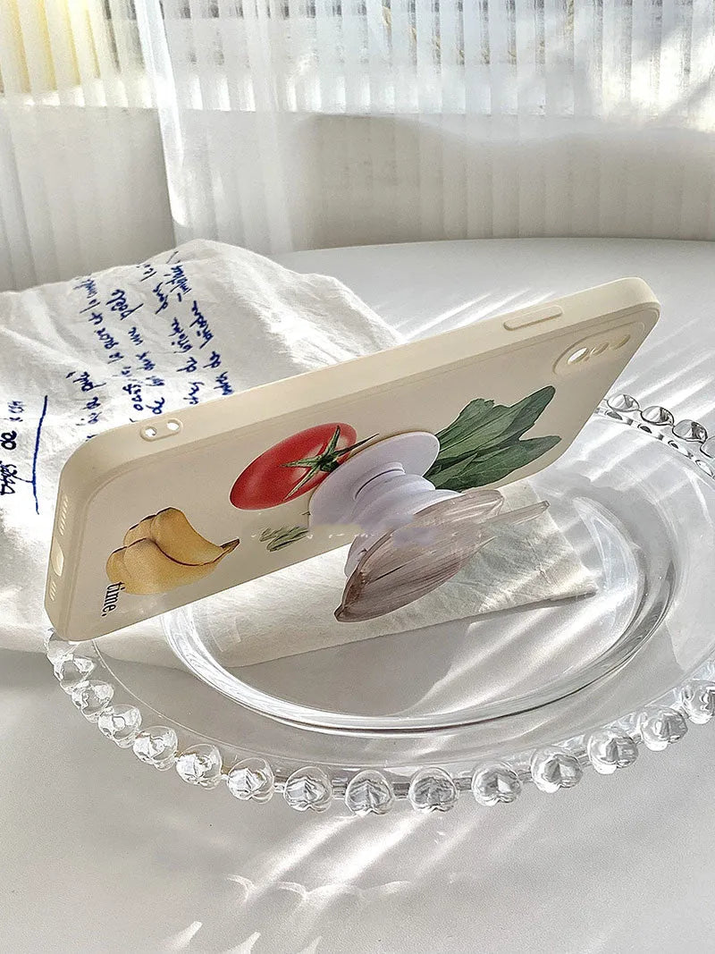 Anti drop liquid silicone phone case with tomato yellow peach art design for iPhone, spinach colour
