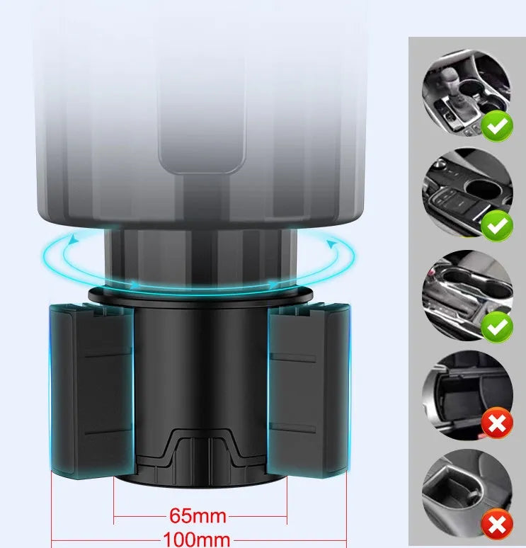Matte black car cup holder expander with adjustable base for oversized bottles