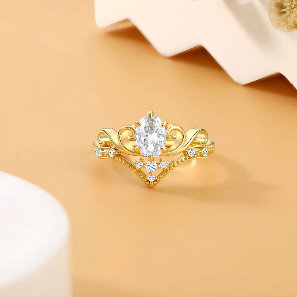 Yellow gold sterling silver crown ring for women geometric Seiko finish