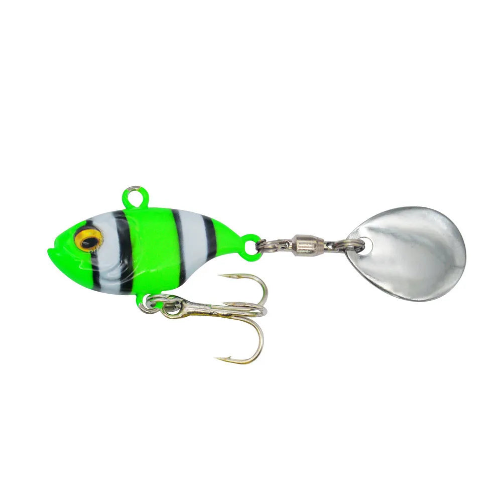 Metal sea fishing iron plate lure with rotating sequins in multiple colour options.