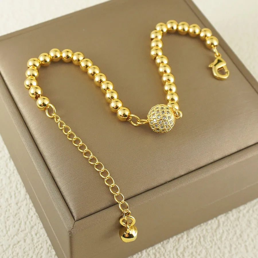 Women's copper bracelet with heart shape and single zircon ball, electroplated finish fashion jewellery