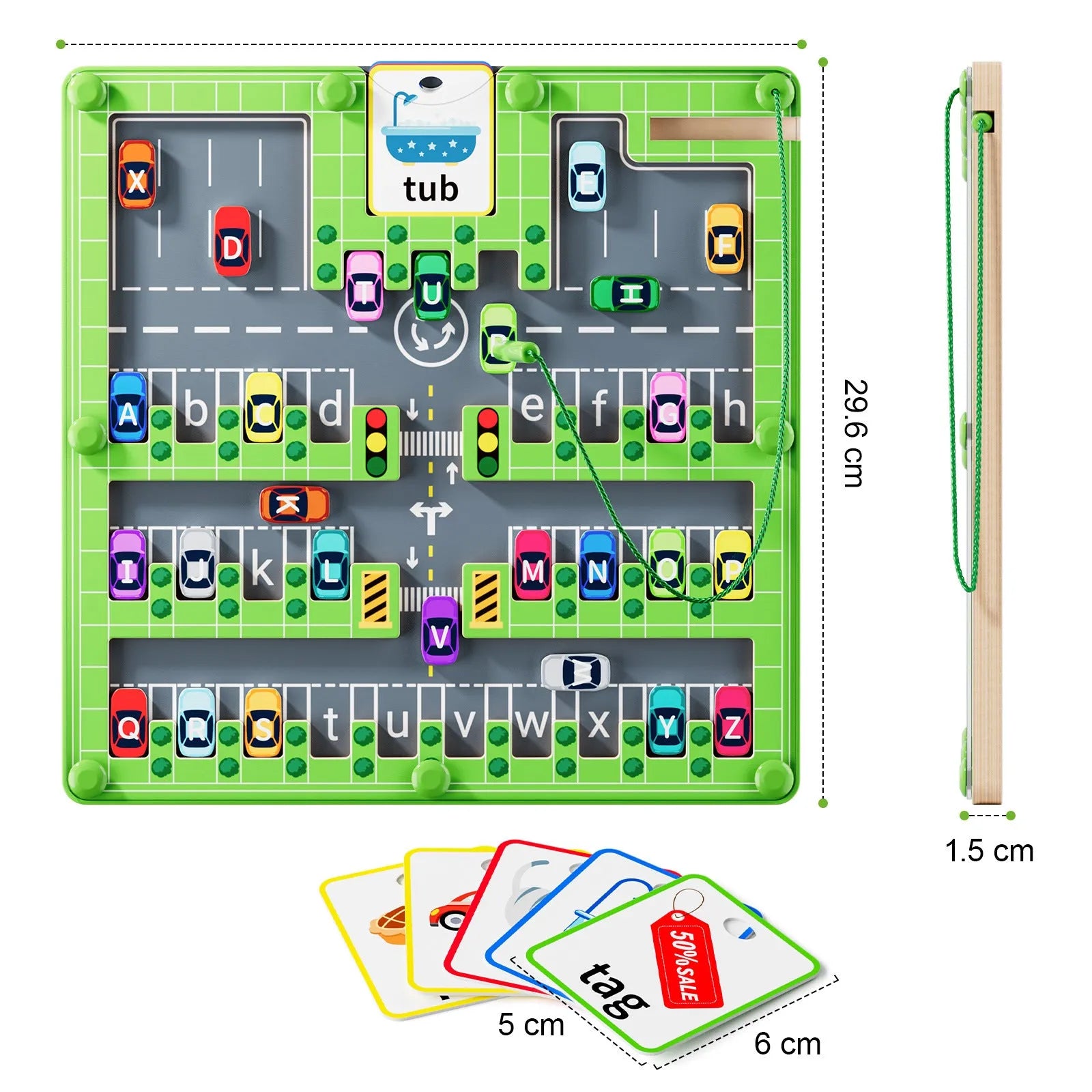 Wooden parking lot magnetic letter pen maze toy for children aged 4-6 years on a white background