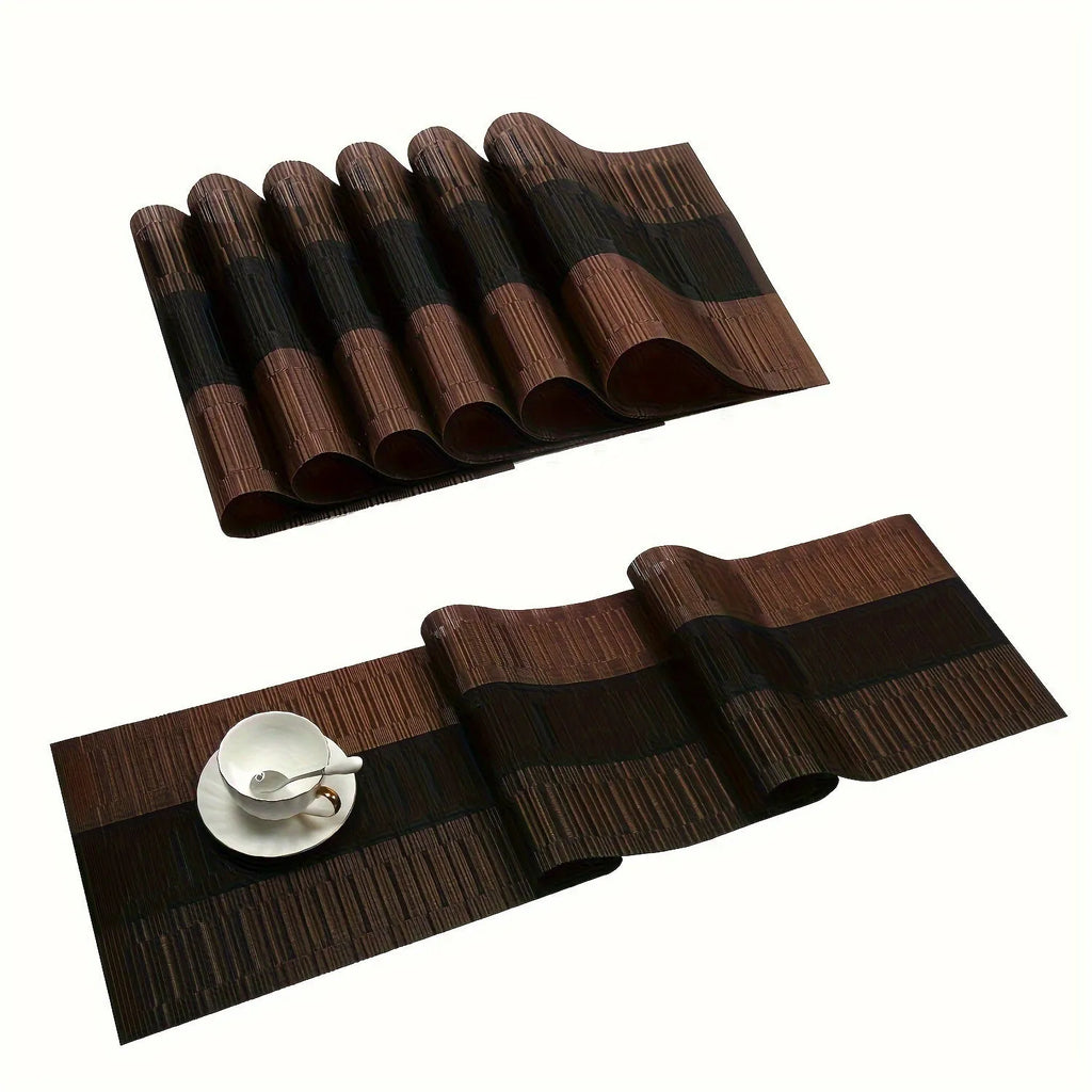 PVC non-slip kitchen dish mat in gradient bamboo black colour on a countertop