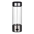 Silver hydrogen water generator bottle with 420ml capacity, high borosilicate glass body and USB charging port